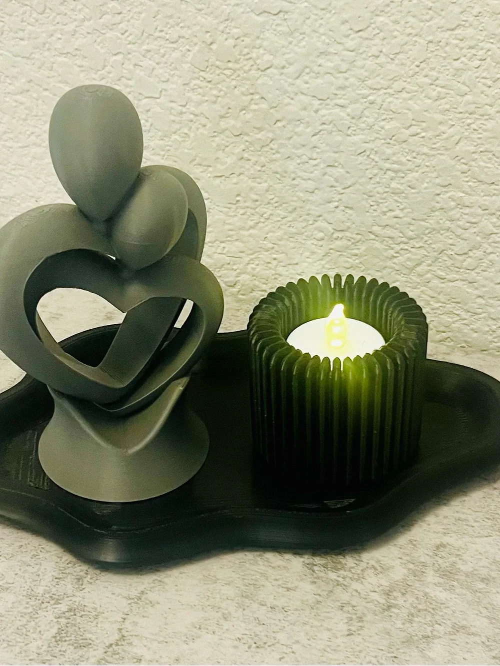 Modern Abstract Heart Sculpture and Candle Set - Gray